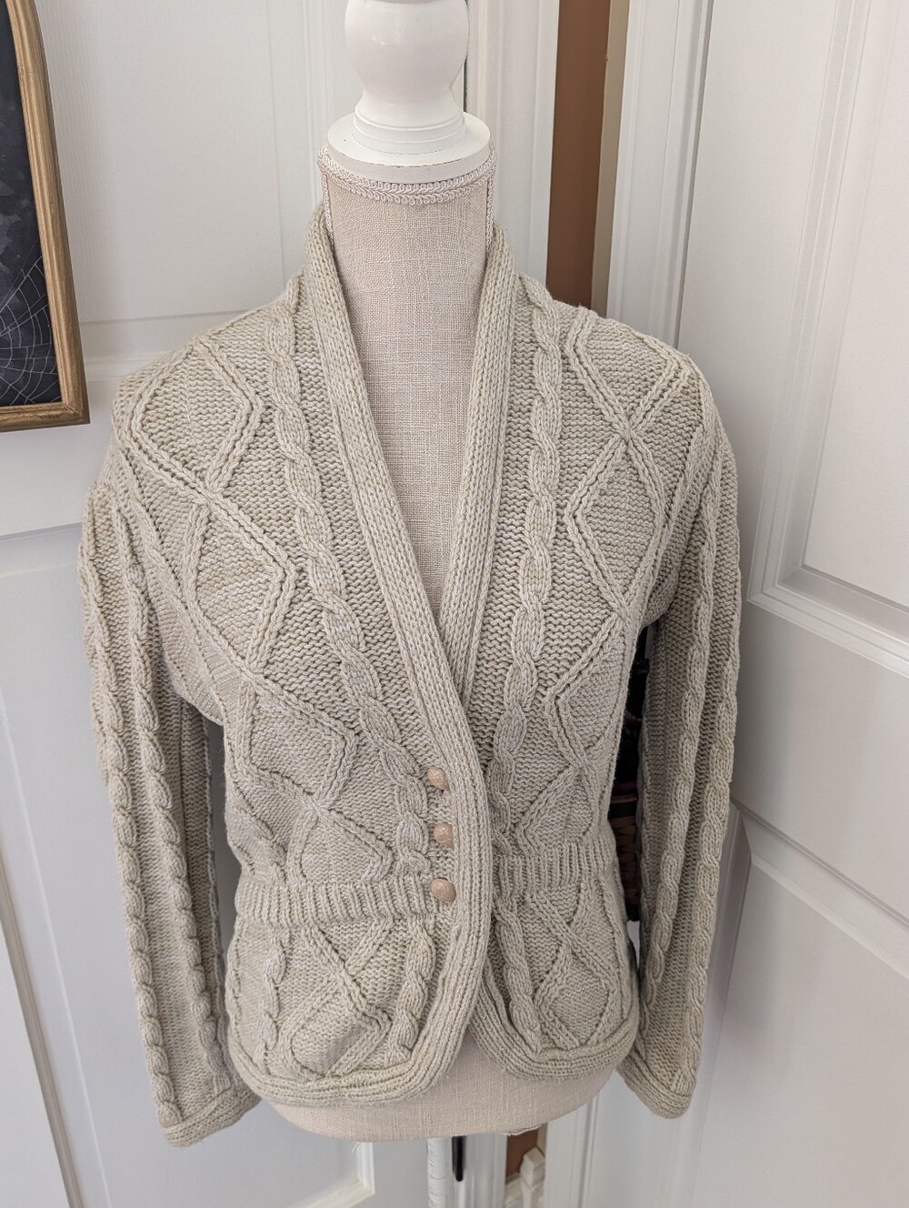 🎃 Vintage 90's Exclusive Imports Chunky Cable Knit Fitted Cardigan Sweater, S